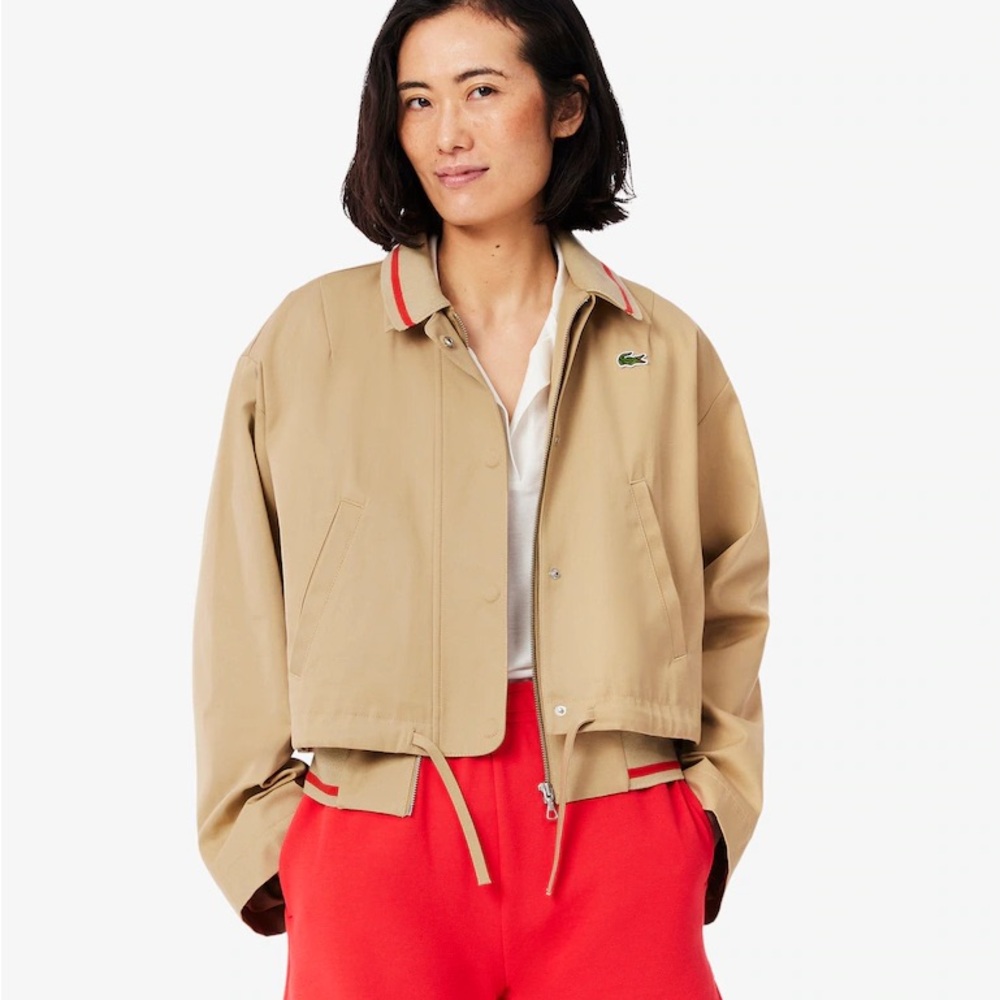 Lacoste Women's Oversized Logo Polo Collar Twill Jacket Oversize Women's Jacket